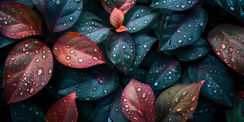 Leaves background with droplets aspect ratio 2:1 for banner, landing page, website, mockup template