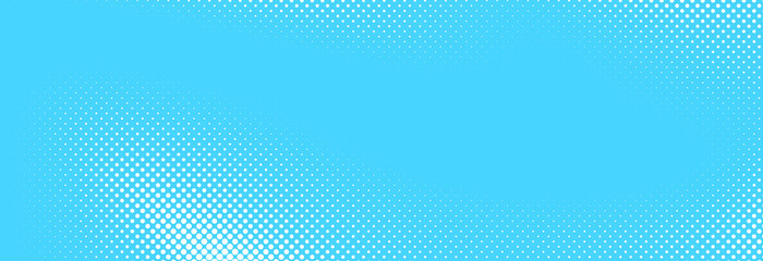Poster - Light blue halftone pattern. Retro comic gradient background. Turquoise pixelated dotted texture overlay. Cartoon pop art faded gradient pattern. Vector backdrop for poster, banner, advertisement