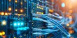 © rajagambar99 - High speed data transfer between equipment in the network of fiber optic cables. The data center had many small blue wires connected to white circuit boards on top of black server cabinets