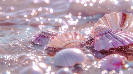 Fototapete - Digital technology glitter shell pearl poster background