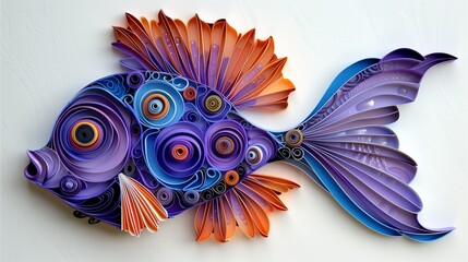 Abstract art paper quilling of an adorable fish in white background.