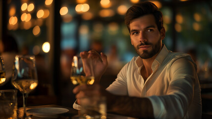 Handsome Man with Beard Enjoying His Time at Restaurant Bar