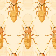 Wall Mural - Illustration of a termite, showcasing its pale, soft body and distinctive, elongated head. Minimal pattern banner wallpaper, simple background, Seamless,