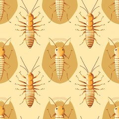 Wall Mural - Illustration of a termite, showcasing its pale, soft body and distinctive, elongated head. Minimal pattern banner wallpaper, simple background, Seamless,