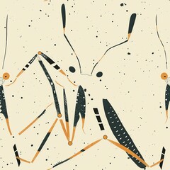 Wall Mural - Artistic depiction of a mantis nymph, showcasing its miniature form and curious, swiveling head. Minimal pattern banner wallpaper, simple background, Seamless,