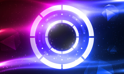 Fototapete - Futuristic circle circuit technology on cyberspace. HUD futuristic technology background. Abstract sci-fi circular tunnel Circuit. Science Space tunnel. Tech circle Metaverse with empty space. Vector.