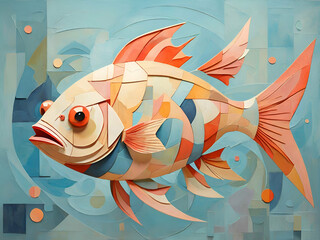 Poster - abstract  Fish in cubism style. Pastel colors