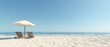 © STOCKYE STUDIO - white sand beach in a sunny day, umbrella with wooden chairs