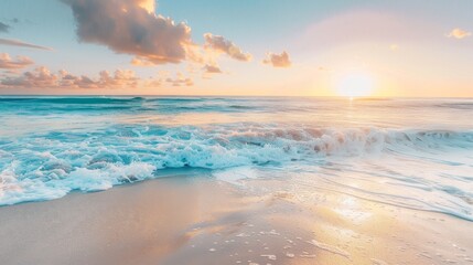 Canvas Print - waves hitting the beach at sunset, website banner and background