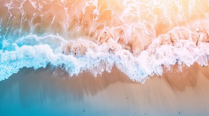 Poster - waves hitting the beach at sunset, website banner and background