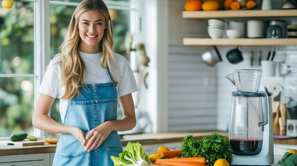 Sticker - A woman standing in a kitchen with vegetables.