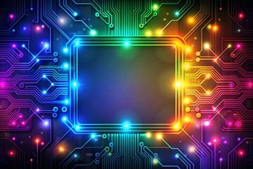 Wall Mural - Futuristic circuit board design with vibrant colors and glowing lights, technology, future, digital, electronics