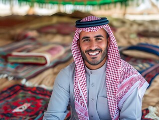 A smiling man in traditional arabic clothing.