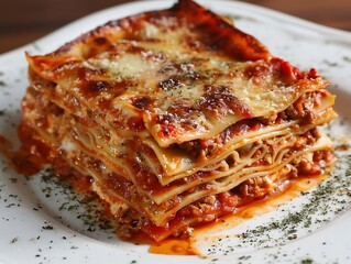 Wall Mural - A plate of tasty thick lasagna on a table