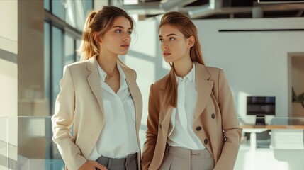 Wall Mural - Two business women standing in an office.