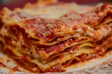 Wall Mural - A plate of tasty thick lasagna on a table