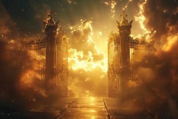 Wall Mural - The gates of heaven are open, and the sky is filled with clouds