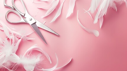 Sticker - Minimalistic Nail Salon Background with Flying Nail Files, Gel Polish, Scissors and Flashes for Website Design