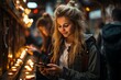 © Pixel Alchemy - An image showcasing the digital age: two Gen Z girls, completely engrossed and immersed in their smartphones, unaware of their surroundings. In this snapshot, a pair of young Gen Z girls is seen fully
