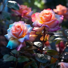 close up view of beautiful colorful rose flower in garden with nature background