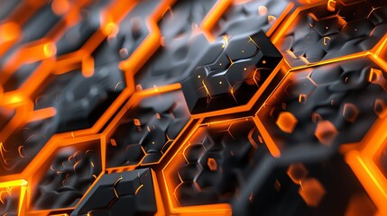 a orange and black-ish hexagonal patterned background. futuristic and soccer feel with a bit of cyberpunk tone.
