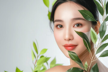 Beauty Spa Asian Woman with clean fresh skin and health wellness isolated on white background. Facial treatment, cosmetology, spa, natural makeup beautiful concept.