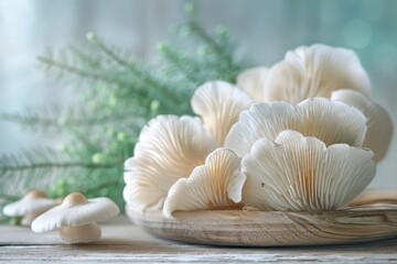 Female Artist Capturing the Texture of Home-Grown Mushrooms in a Naturally Lit Studio, Emphasizing Artistic Angles