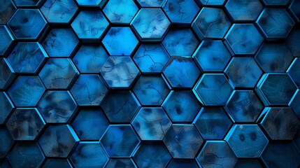 Wall Mural - a blue and black-ish pentagonal patterned background. futuristic and soccer feel with a bit of cyberpunk tone.