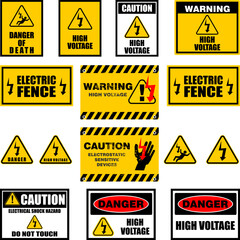 Wall Mural - set of warning and danger electric signs