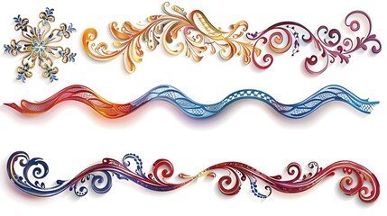 A set of beautifully designed colorful laces on white.