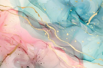 Wall Mural - Abstract Pastel Alcohol Ink Background with Gold