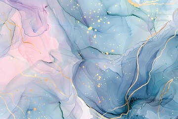 Sticker - Abstract Pastel Alcohol Ink Background with Golden Lines