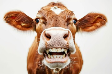 Wall Mural - cute of cow smiling with white teeth isolated on a white background 