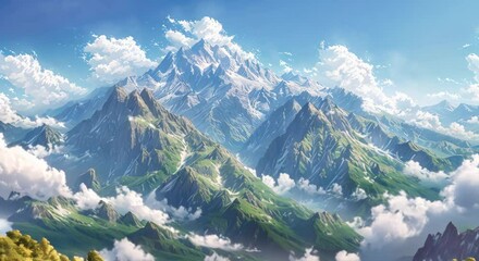 Wall Mural - Clear mountain view on a bright summer day with sky above for adventure-themed