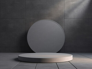 Poster - Grey Concrete Podium for Product Display Background with copy space text for website