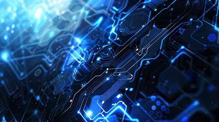 Poster - Blue Circuit Board for Technology Background with copy space text for website