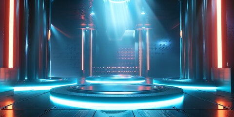 A hyper-realistic, high-resolution 16k image of Podium Technology futuristic background , photorealistic,HD, blue colors