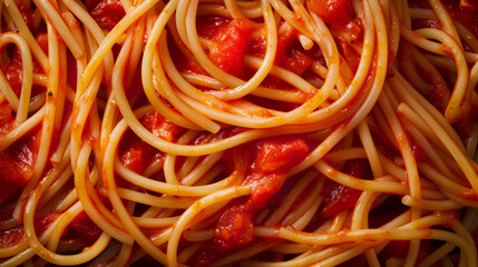 Close up of spaghetti with tomato sauce