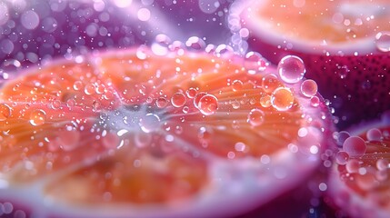Wall Mural - red grapefruit with drops