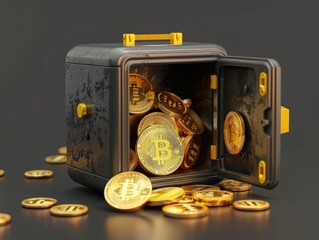 Secure vault filled with cryptocurrencies