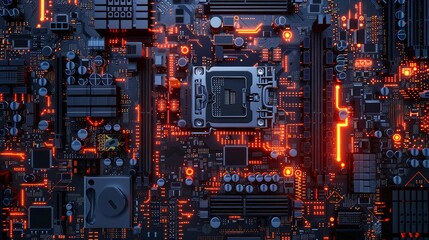 Poster - A symphony of digital pulses and signals orchestrating the flow of information across a motherboard, captured in a stunning visual representation.