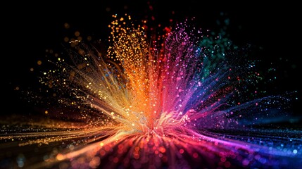 Poster - A vibrant explosion of multicolored sparks erupting from a shimmering firework, capturing the fleeting beauty of light in motion.