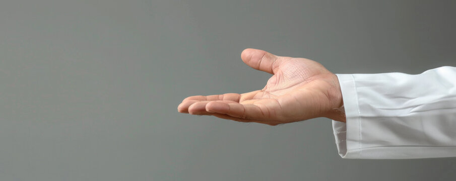 A hand is shown with the fingers spread out, as if to offer something. Concept of generosity and kindness
