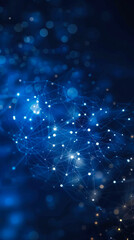 Poster - a blue background with a lot of dots and lines. the dots are scattered all over the background and t