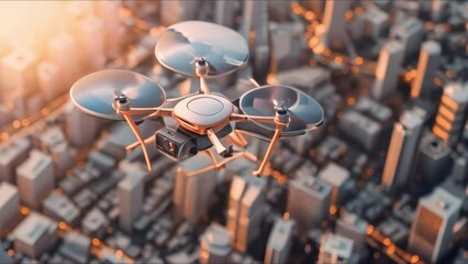 Wall Mural - Illustrating Urban Technology: A Drone's View of a Smart City. Concept Urban Technology, Drone Photography, Smart City Design, Aerial Views, Futuristic Urban Planning