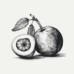 Wall Mural - Fruit monochrome ink sketch vector drawing, engraving style illustration