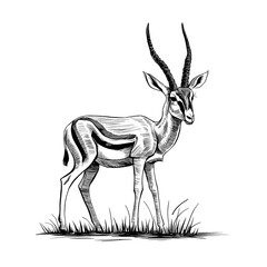 Wall Mural - Gazelle vector pencil ink sketch drawing, black and white, monochrome engraving style