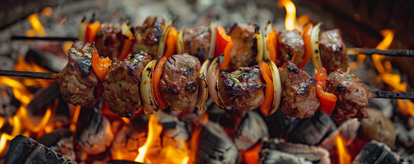 Exquisite shish kebabs charring over open flames for Eid ul Azha.