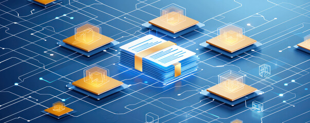 Poster - A computer network with a stack of money on top of it