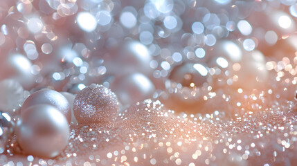 Wall Mural - beautiful festive background image with sparkles and bokeh in pastel pearl and silver colors. select